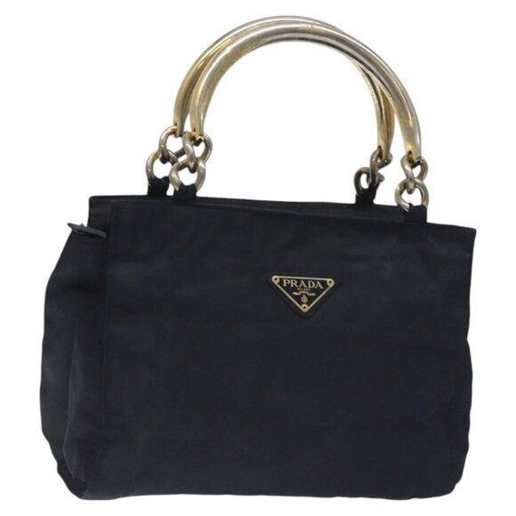 PRADA Hand Bag Nylon Black Gold Auth 127868 - Picture 1 of 16